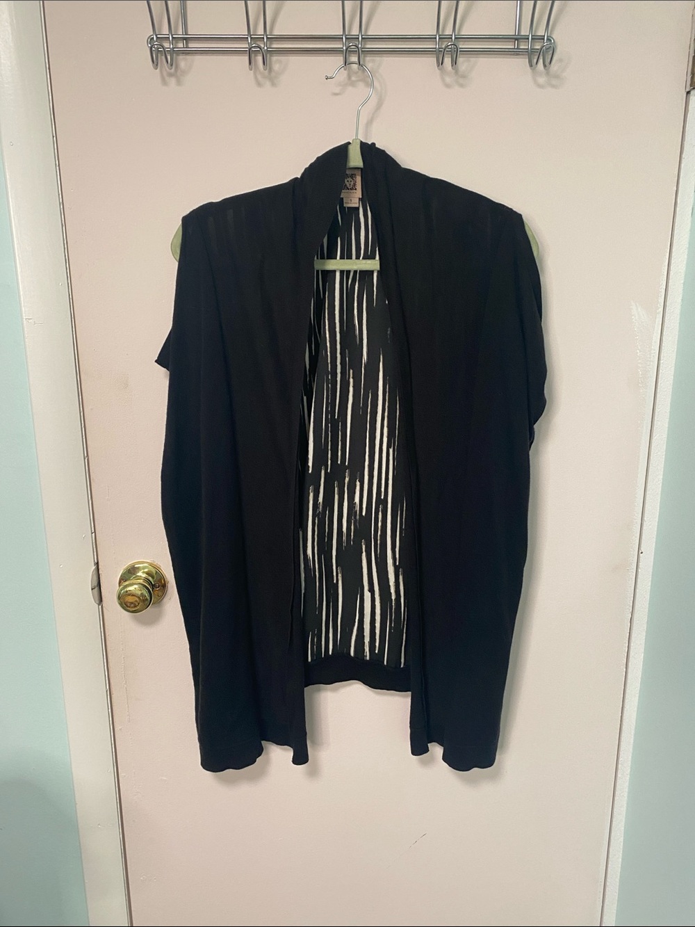 Anne Klein Black Open-Front Sleeveless Cardigan
